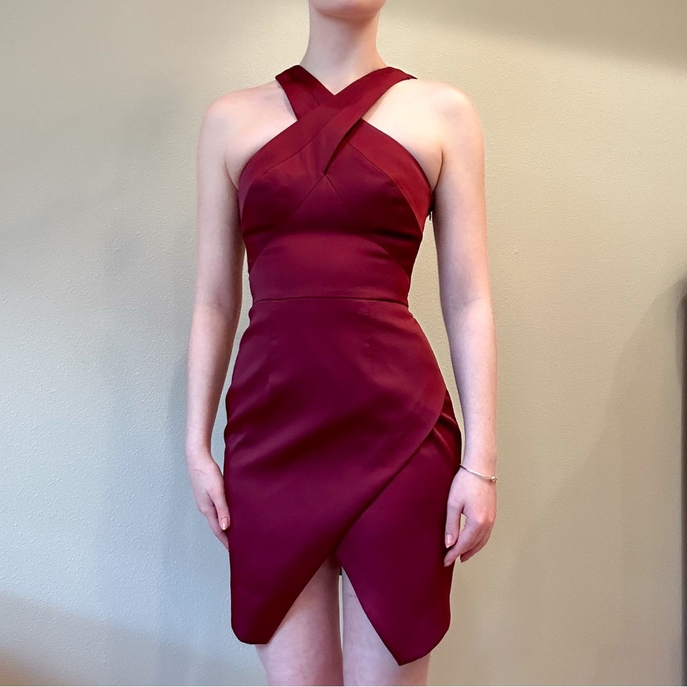 Elegant Red Satin Cross-Back Dress